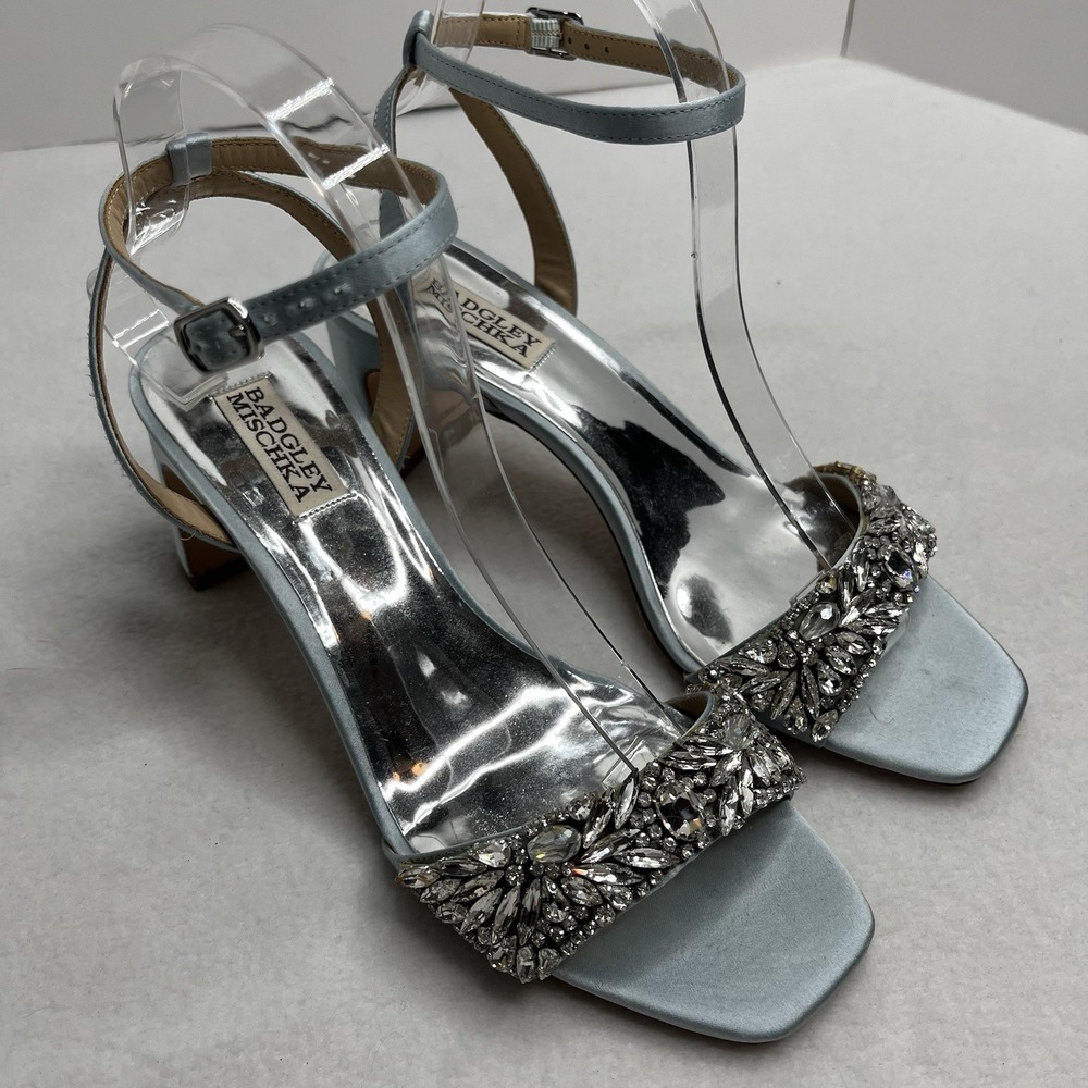 Badgley Mischka Harriet Blue Jeweled Ankle Strap Heel Women's 8 Prom Hoco - Picture 3 of 11